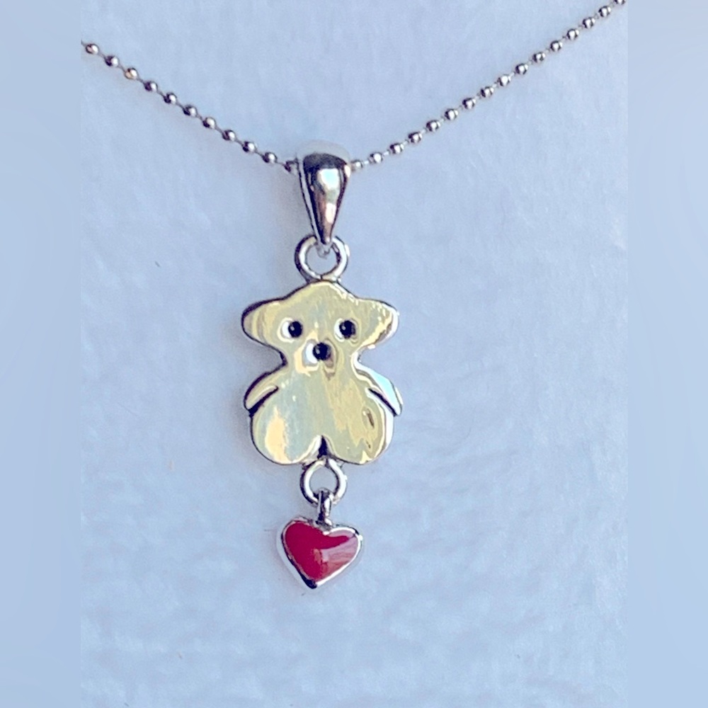 🧸❤️ Teddy Bear with Heart Pendant Necklace by Cookie Lee